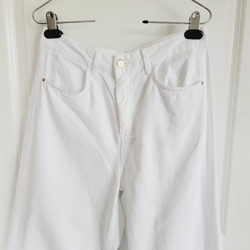 Zara 1975 Crisp White Cropped Ankle-length Denim Jeans Sz US 6 / EU 38 - Picture 6 of 11